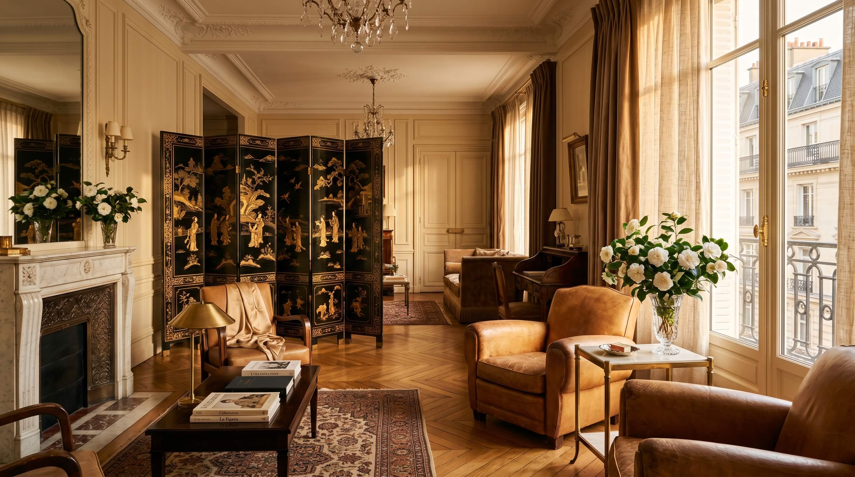 Suite Coco Chanel — Ritz Paris, paravents chinois et fauteuils club